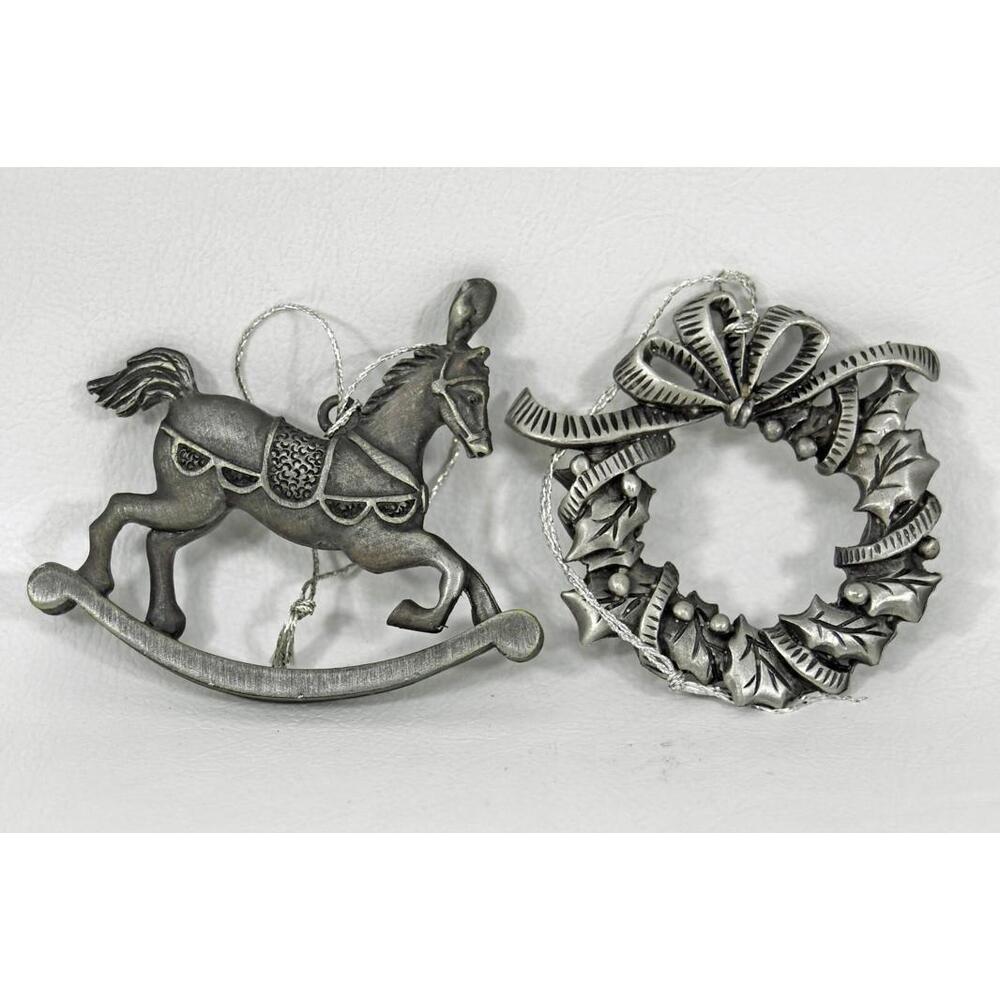 Wallace Silversmiths Solid Pewter Rocking Horse Wreath Christmas Ornaments